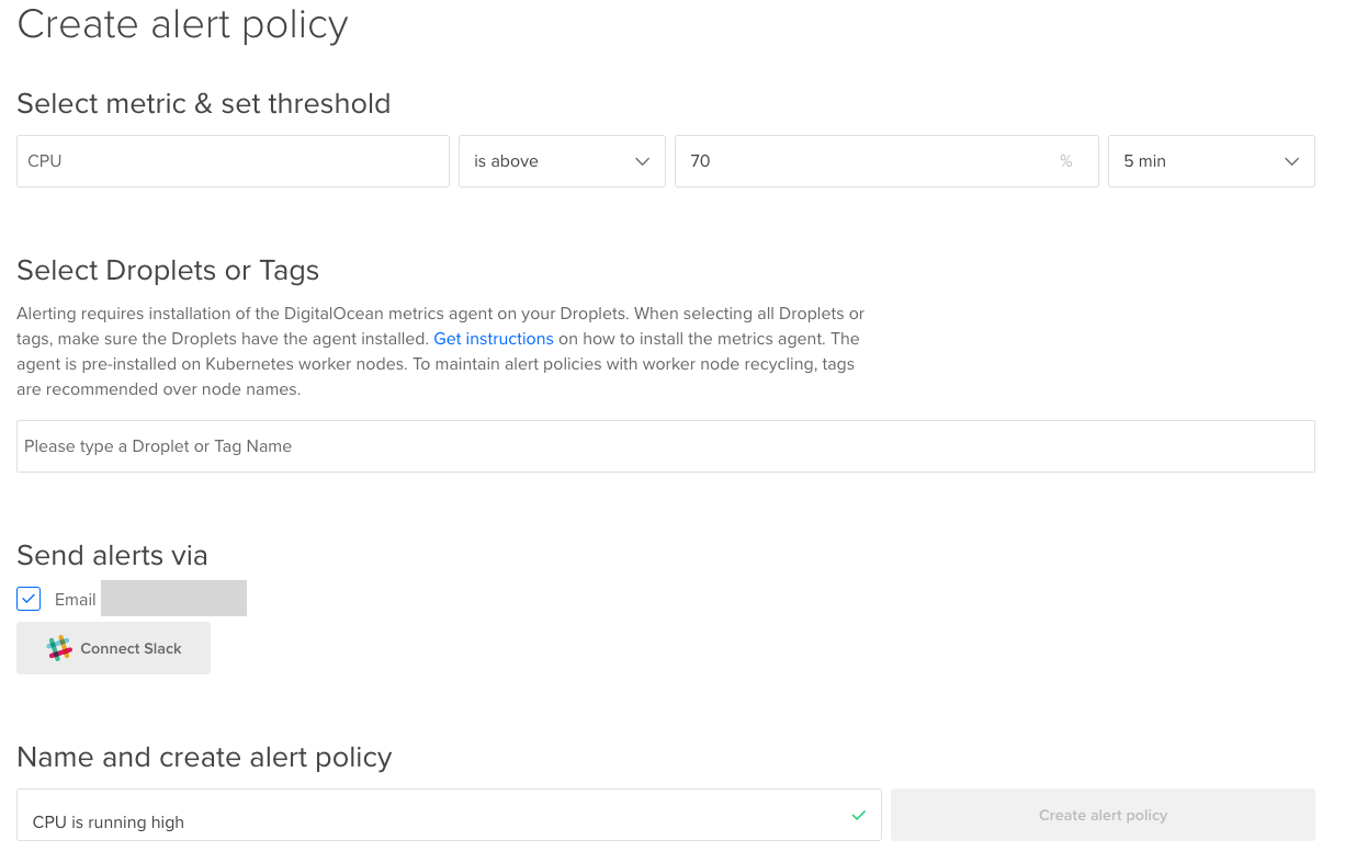 Example to configure a new alert